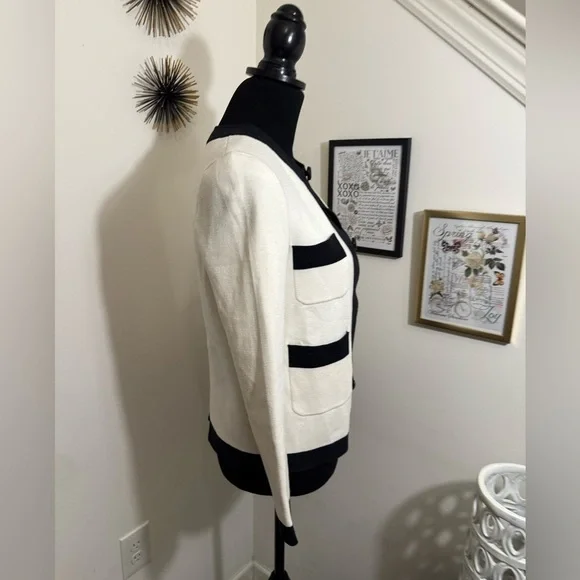 kate spade color block cardigan in white with black accents size small - Picture 3 of 10